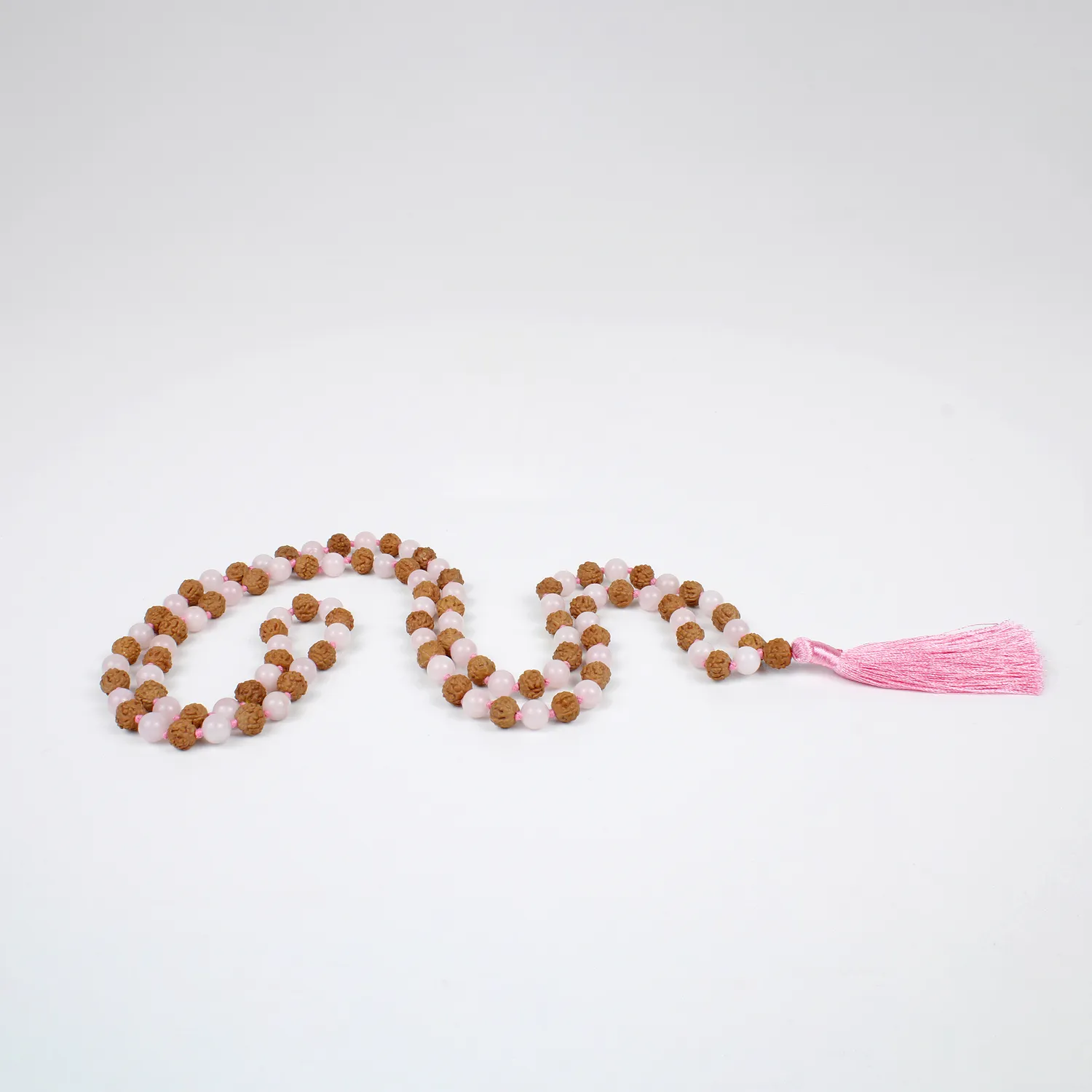 El'Cobre Rudraksha Rosenkvarts Mala 108 8mm Bedekæde