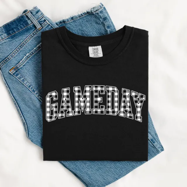 Mugsby Gingham Gameday Black t-shirt sort Small bomuld