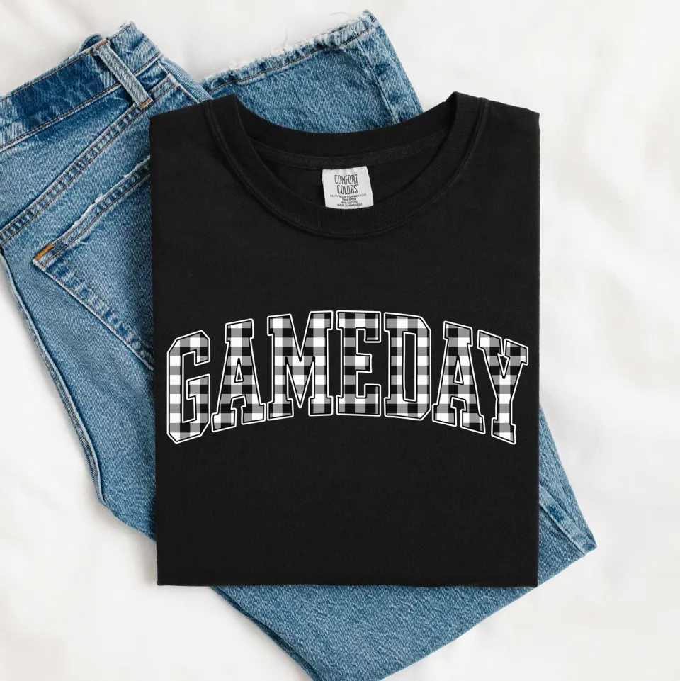 Mugsby Gingham Gameday Black t-shirt sort Small bomuld