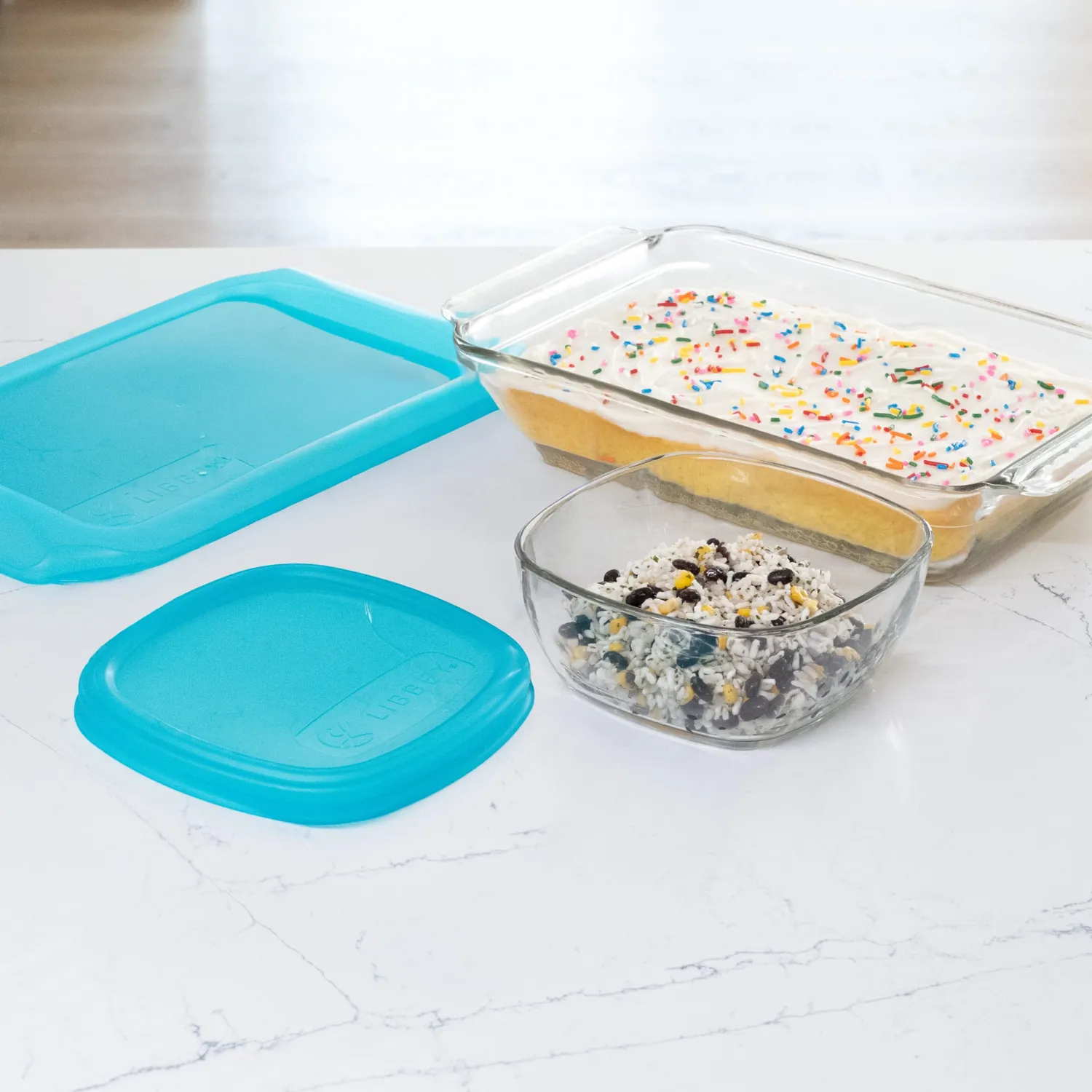 Libbey Baker ildfast fad glassæt 4 dele med låg blå