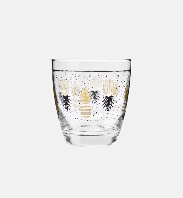 Krosno Pineapples glas 370 ml sort guld dekor